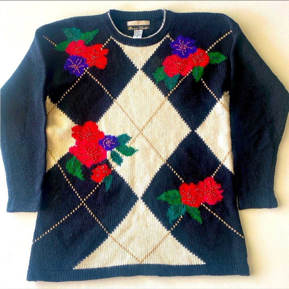 Sweater With Beading | Flower Design | Multi Colored Sweater | Size M